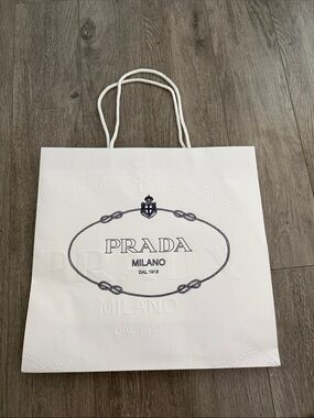 Authentic New Prada White Shopping Bag with Navy Logo